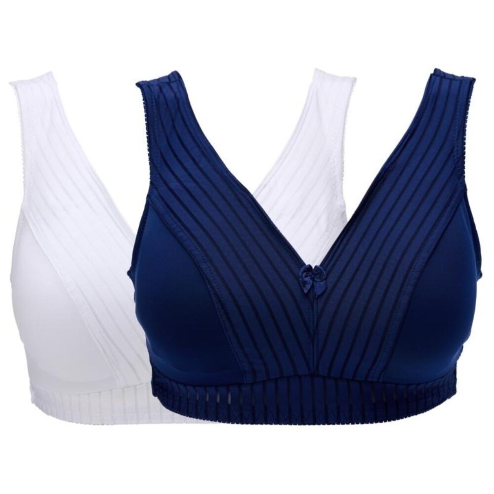Rhonda Shear 2 Pack Striped Pin Up Bra Size Large White Midnight Navy 581.1